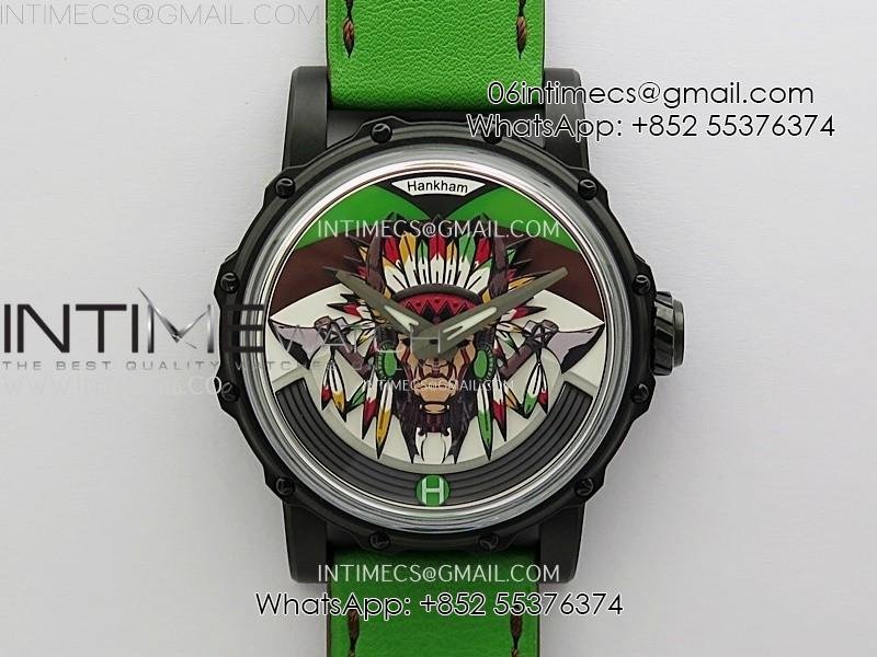hankham-indians-pvd-on-green-leather-strap-miyota-8215.jpg Hankham Indians PVD on Green Leather Strap MIYOTA 8215 - Image 1