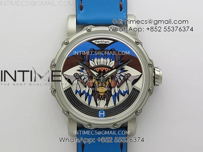 hankham-indians-ss-on-blue-leather-strap-miyota-8215.jpg Hankham Indians SS on Blue Leather Strap MIYOTA 8215 - Image 1