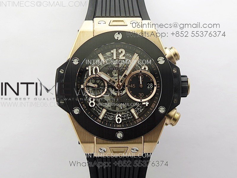 Hublot Big Bang Unico 42mm RG/Ceramic Bezel BBF 1:1 Best Edition Black Skeleton Dial on Black Rubber Strap A1280