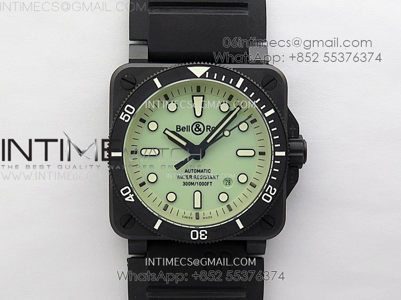 Instruments BR03A-D Ceramic M+F 1:1 Best Edition Green Lumed Dial on Rubber Strap MIYOTA 9015 (Free Nylon Strap) V3