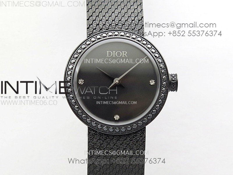 La D de dior Satine Diamond Bezel DLC Case 8848F 1:1 Best Edition Black Dial on DLC bracelet Swiss Quartz
