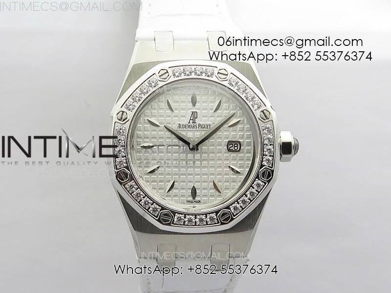 lady-royal-oak-33mm-67620st-ss-apsf-1-1-best-edition-white-textured-dial-on-white-leather-strap-ronda-quartz.jpg Lady Royal Oak 33mm 67620ST SS APSF 1:1 Best Edition White Textured Dial on White Leather Strap RONDA Quartz - Image 1