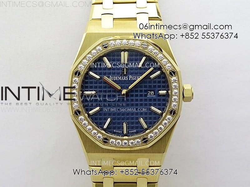 lady-royal-oak-33mm-67651-diamonds-bezel-yg-zf-1-1-best-edition-blue-textured-dial-on-yg-bracelet-ronda-quartz.jpg Lady Royal Oak 33mm 67651 Diamonds Bezel YG ZF 1:1 Best Edition Blue Textured Dial on YG Bracelet RONDA Quartz - Image 1