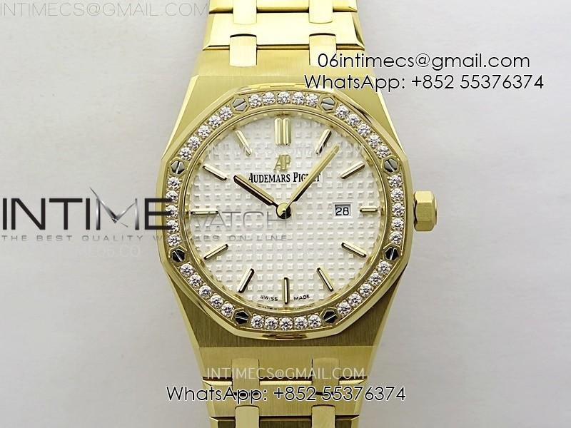 lady-royal-oak-33mm-67651-diamonds-bezel-yg-zf-1-1-best-edition-white-textured-dial-on-yg-bracelet-ronda-quartz.jpg Lady Royal Oak 33mm 67651 Diamonds Bezel YG ZF 1:1 Best Edition White Textured Dial on YG Bracelet RONDA Quartz - Image 1