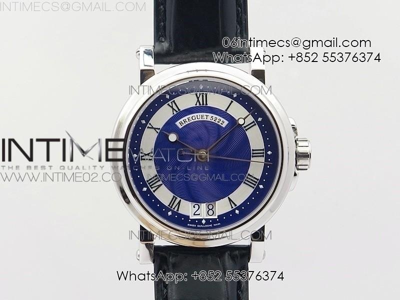 Marine 5222 SS HGF 1:1 Best Edition Blue Dial On black Leather Strap Asian Cal.517GG(Free rubber strap)