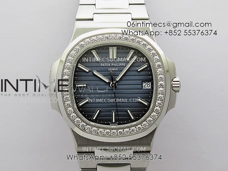 Nautilus 5711/1A 3KF 1:1 Best Edition Diamonds Bezel Blue Textured Dial on SS Bracelet A324 Super Clone V2