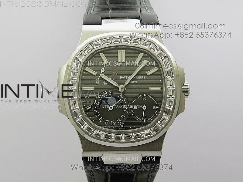 Nautilus 5722G SS/T Diamonds PPF 1:1 Best Edition Gray Dial on Black Leather Strap A240 Super Clone