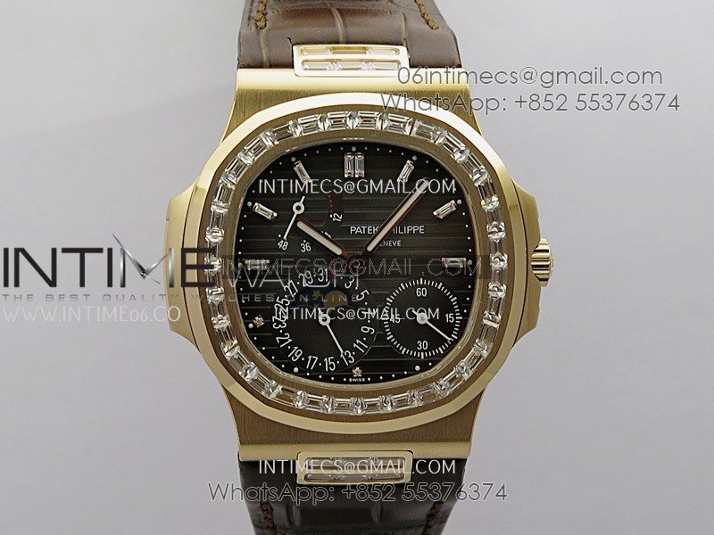 Nautilus 5724R RG/T Diamond PPF 1:1 Best Edition Blue Dial on Brown Leather Strap A240 Super Clone