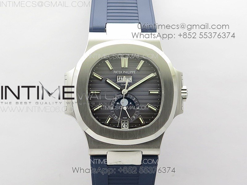 Nautilus 5726 Full Function SS PPF 1:1 Best Edition Blue Dial on Blue Rubber Strap PPF324 (Free Tool)