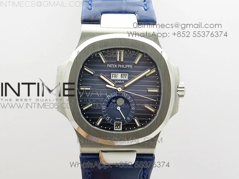 NAUTILUS 5726 SS GRF 1:1 BEST EDITION BLUE DIAL WORKING ANNUAL CALENDARON BLUE LEATHER STARP A.324 V2