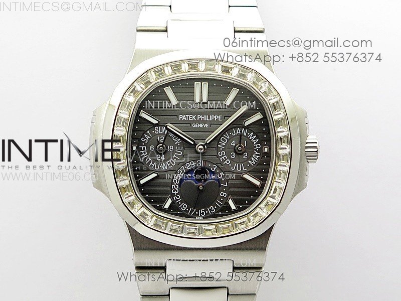 Nautilus 5740 T Diamonds Bezel SS TWF Best Edition Gray Dial on SS Bracelet A240