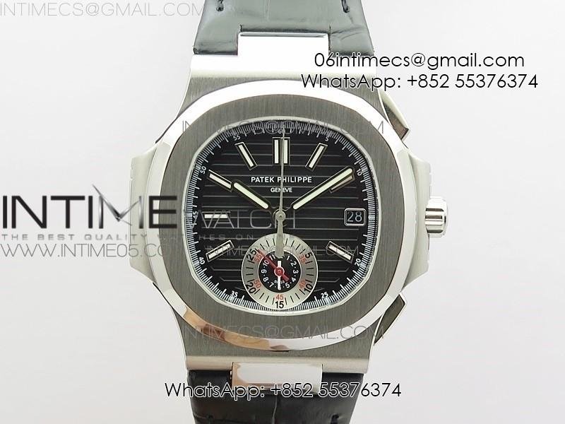 nautilus-5980-ss-3kf-best-edition-black-dial-on-black-leather-strap-a7750.jpg Nautilus 5980 SS 3KF Best Edition Black Dial on Black Leather Strap A7750 - Image 1