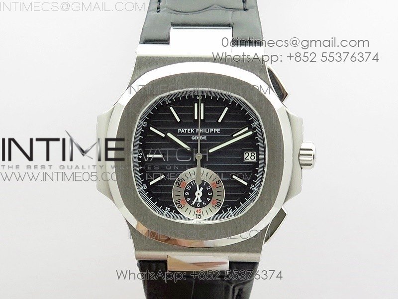 Nautilus 5980 SS 3KF Best Edition Blue Dial on Black Leather Strap A7750