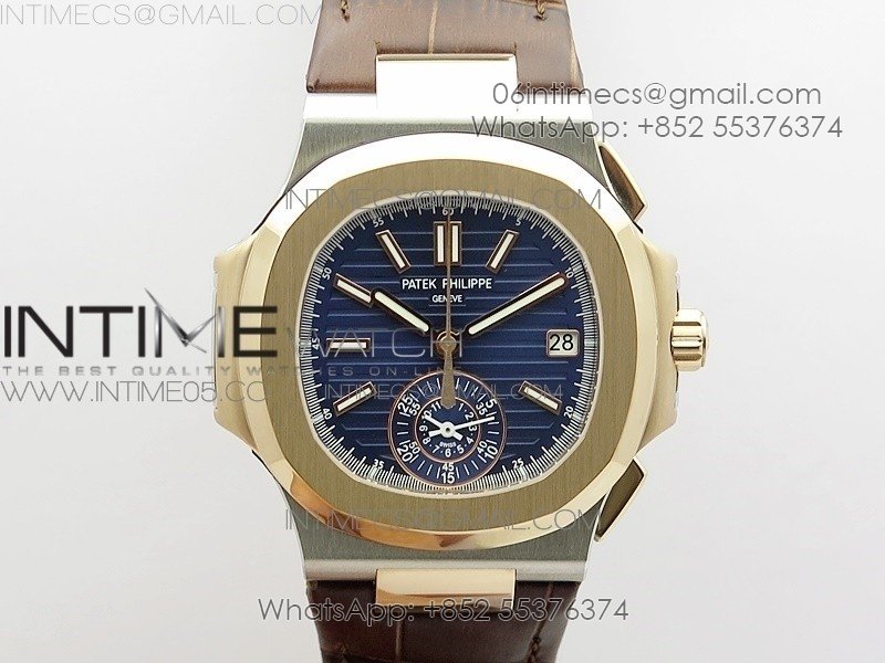Nautilus 5980 SS/RG 3KF Best Edition Blue Dial on Brown Leather Strap A7750
