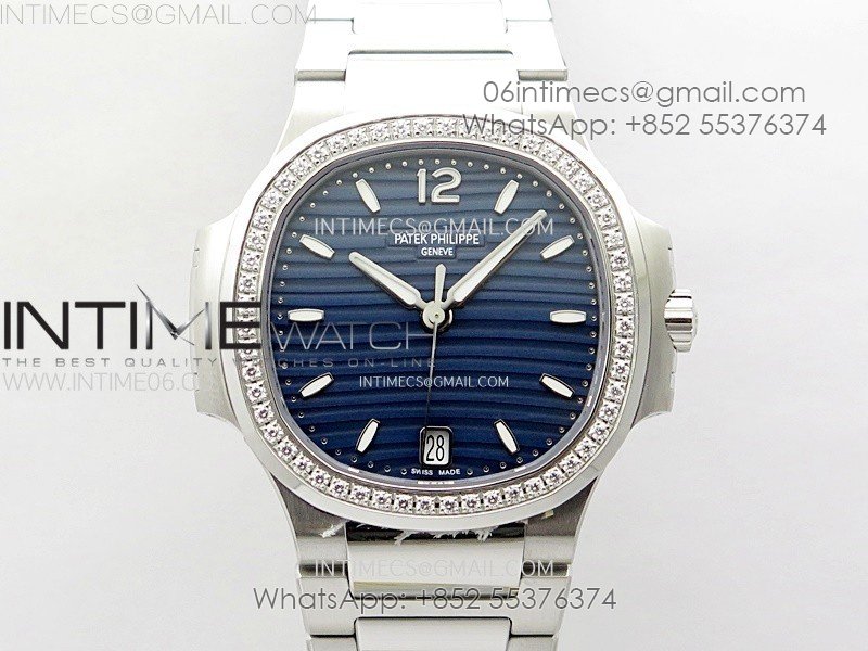 Nautilus 7118 New Version Ladies Diamonds Bezel PPF 1:1 Best Edition Blue Dial on SS Bracelet A324 Super Clone