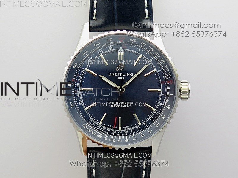 Navitimer 1 Automatic 41mm SS BLSF 1:1 Best Edition Blue Dial on Blue Leather Strap A2824