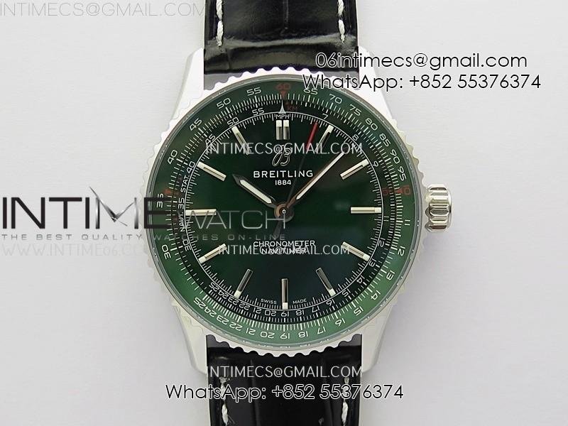 navitimer-1-automatic-41mm-ss-blsf-1-1-best-edition-green-dial-on-black-leather-strap-a2824.jpg Navitimer 1 Automatic 41mm SS BLSF 1:1 Best Edition Green Dial on Black Leather Strap A2824 - Image 1