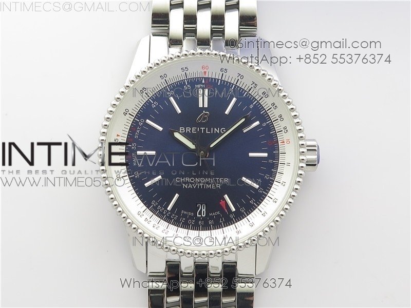 Navitimer 1 KOR 38mm SS Blue Dial on SS Bracelet A2824