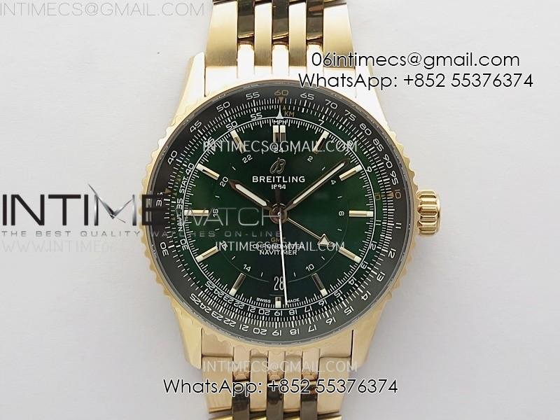 Navitimer 41mm GMT RG BLSF 1:1 Best Edition Green Dial on RG Bracelet A2836