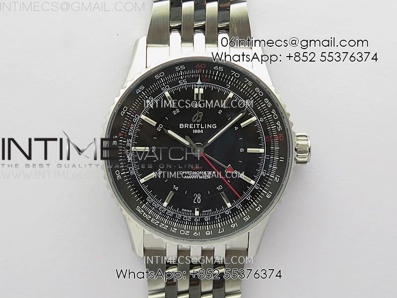 Navitimer 41mm GMT SS BLSF 1:1 Best Edition Black Dial on SS Bracelet A2836