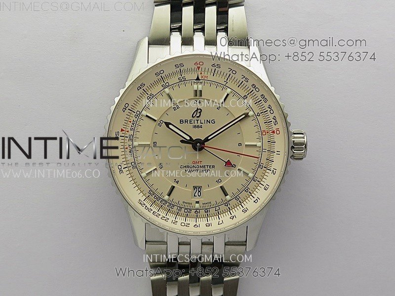 Navitimer 41mm GMT SS BLSF 1:1 Best Edition Champagne Gold Dial on SS Bracelet A2836