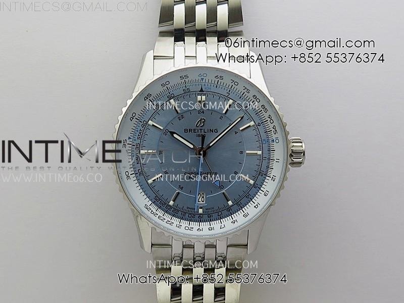 Navitimer 41mm GMT SS BLSF 1:1 Best Edition Ice Blue Dial on SS Bracelet A2836