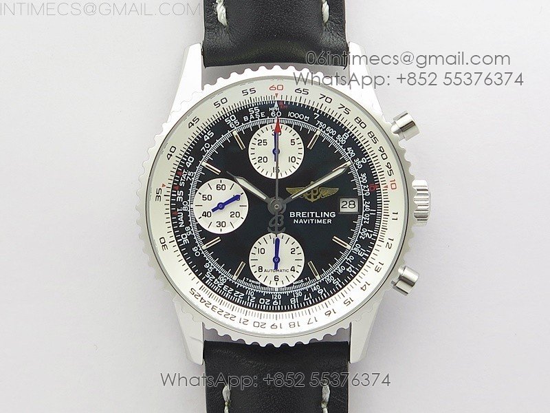 Navitimer 41mm SS B50 Best Edition SS Black Dial Stick Markers on Black Leather Strap A7750