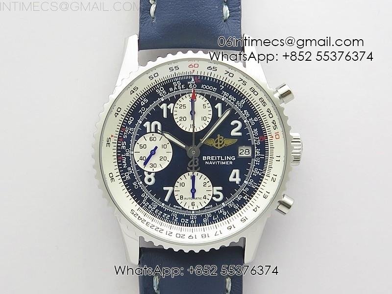 Navitimer 41mm SS B50 Best Edition SS Blue Dial Numeral Markers on Blue Leather Strap A7750