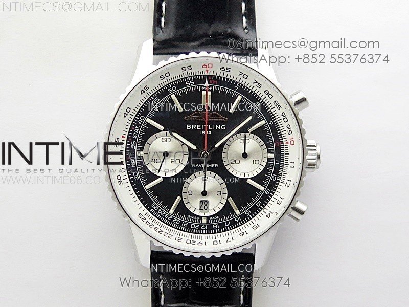 Navitimer B01 43mm SS B50 Best Edition Black Dial White Subdial On Black Leather Strap A7750