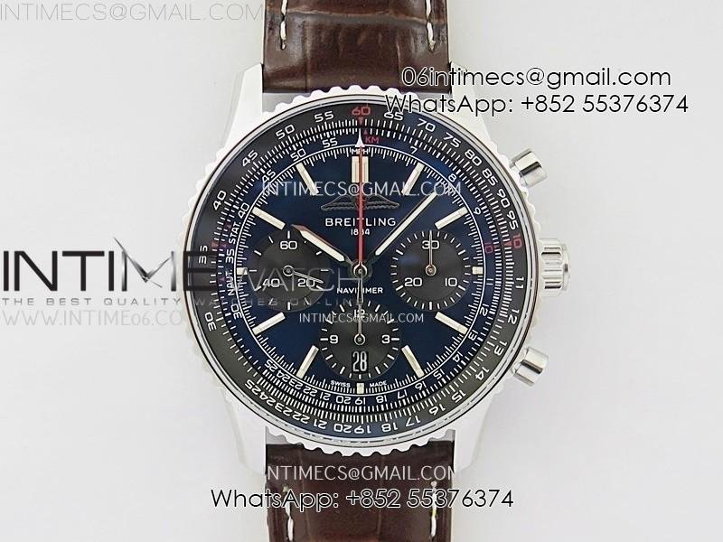 Navitimer B01 43mm SS B50 Best Edition Blue Dial Black Subdial On Brown Leather Strap A7750