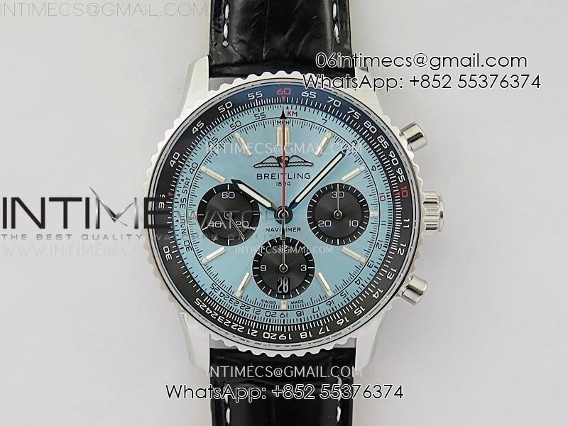 navitimer-b01-43mm-ss-b50-best-edition-ice-blue-dial-black-subdial-on-black-leather-strap-a7750.jpg Navitimer B01 43mm SS B50 Best Edition Ice Blue Dial Black Subdial On Black Leather Strap A7750 - Image 1