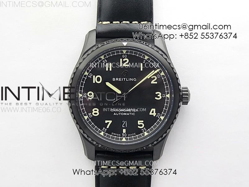 Navitimer8 A17314 DLC TF 1:1 Best Edition Black dial On black leather strap A2824