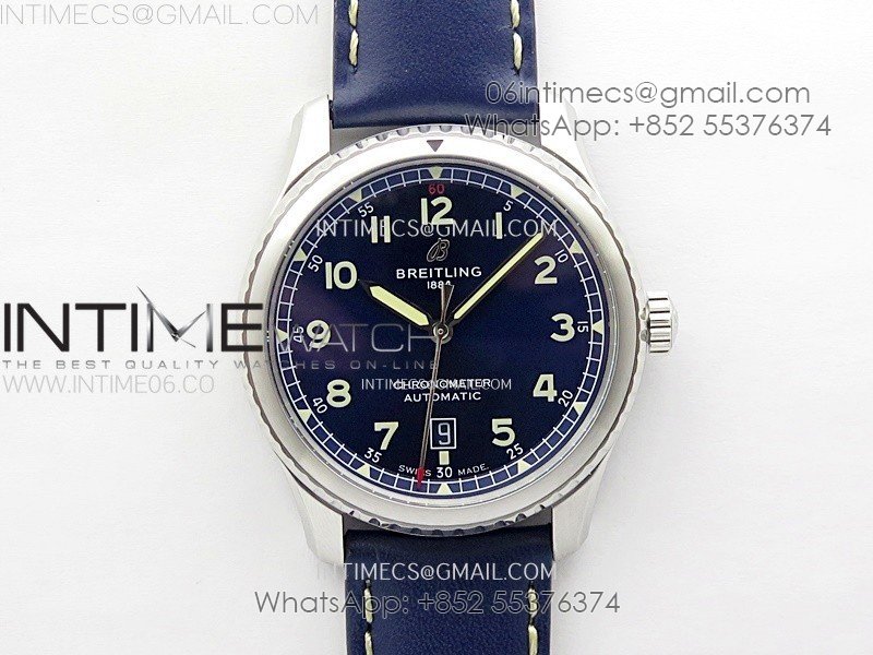 Navitimer8 A17314 SS TF 1:1 Best Edition Blue dial On Blue Leather Strap A2824