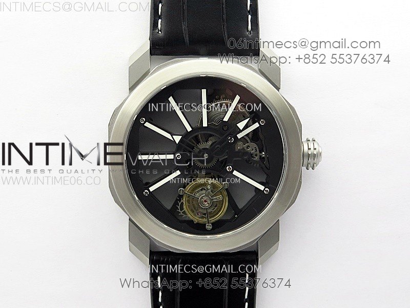 Octo 102910 SS AXF Best Edition Skeleton Dial on Black Leather Strap Asian BVL206 Tourbillon Movement