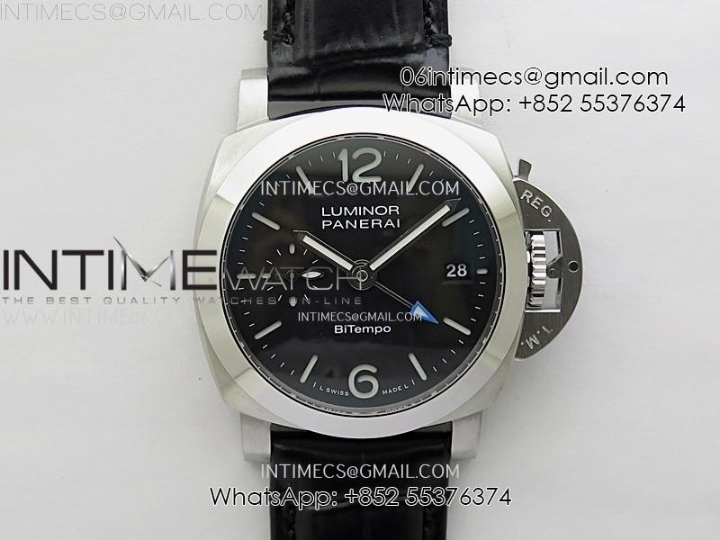 PAM1365 Z GMT SS VSF 1:1 Best Edition Black Dial on Black Leather Strap Asian P900