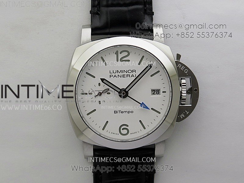 PAM1367 Z GMT SS VSF 1:1 Best Edition White Dial on Black Leather Strap Asian P900