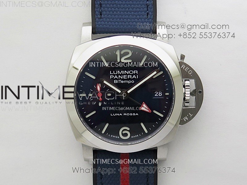PAM1404 Z GMT SS VSF 1:1 Best Edition Blue Dial on Blue Rubber Strap Asian P900