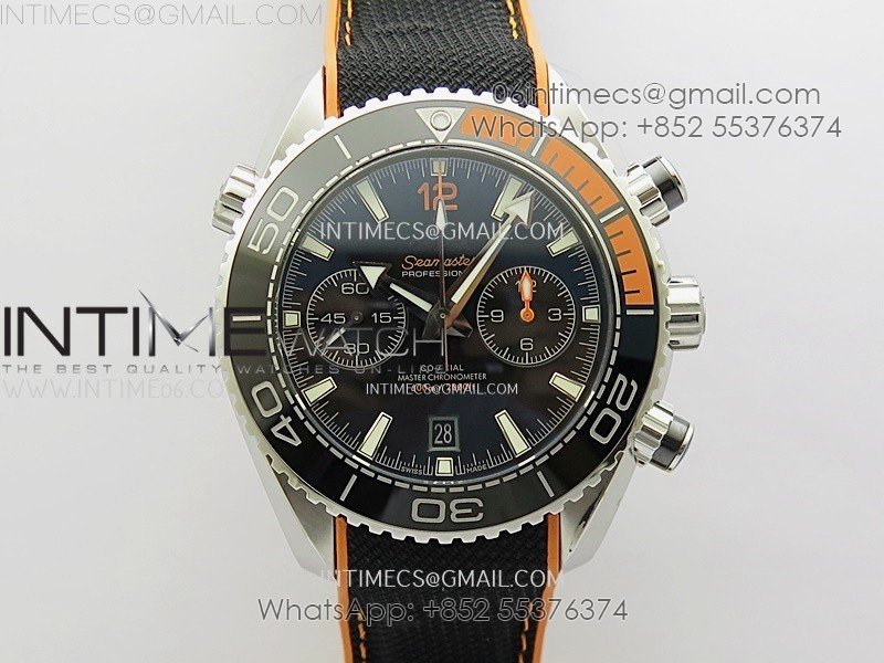 Planet Ocean Master Chronometer Black/Orange Ceramic Bezel SS SCF 1:1 Best Edition Black Dial on Black Rubber Strap A9900