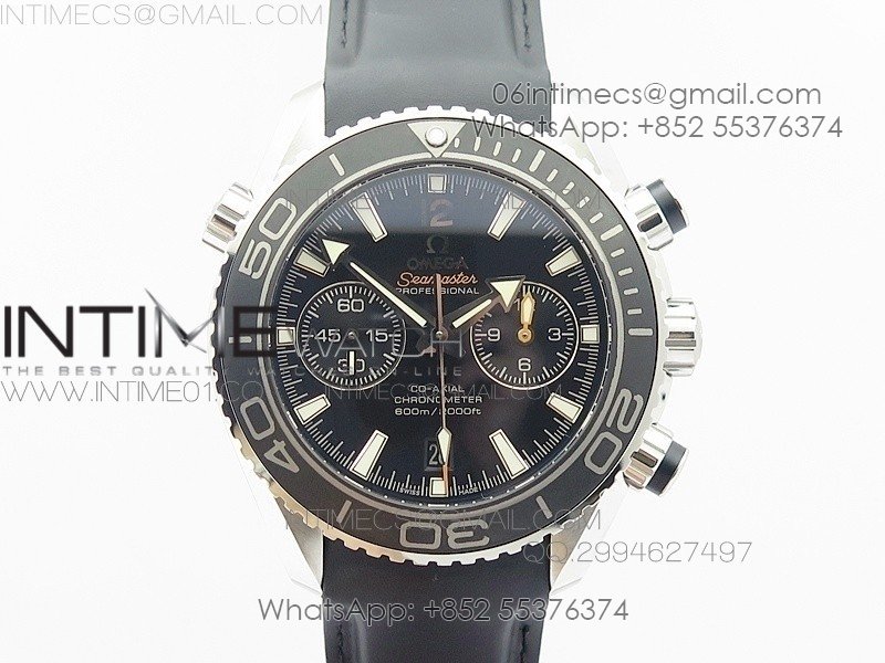 Planet Ocean Master Chronometer Chrono SS OM 1:1 Best Edition Black Dial on Black Orange Strap A9300