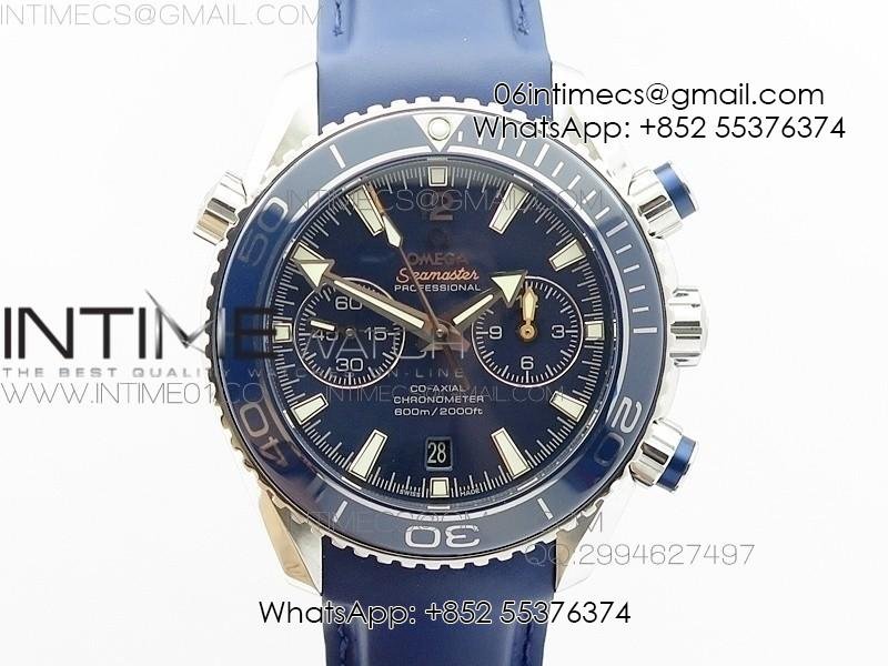 Planet Ocean Master Chronometer Chrono SS OM 1:1 Best Edition Blue Dial on Blue Rubber Strap A9300