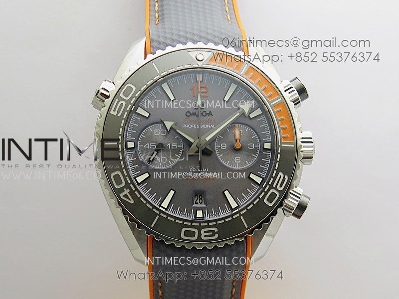 Planet Ocean Master Chronometer Gray/Orange Ceramic Bezel SS VRF 1:1 Best Edition Gray Dial On Gray Rubber Strap A9900