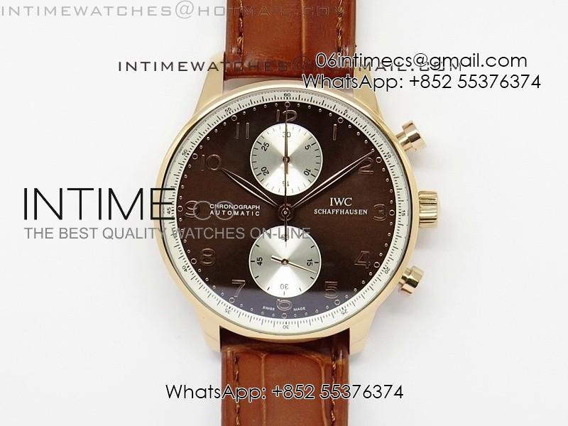 portuguese-40mm-chrono-rg-brown-dial-sliver-subdial-on-leather-strap-a7750.jpg Portuguese 40mm Chrono RG Brown Dial Sliver Subdial on Leather Strap A7750 - Image 1