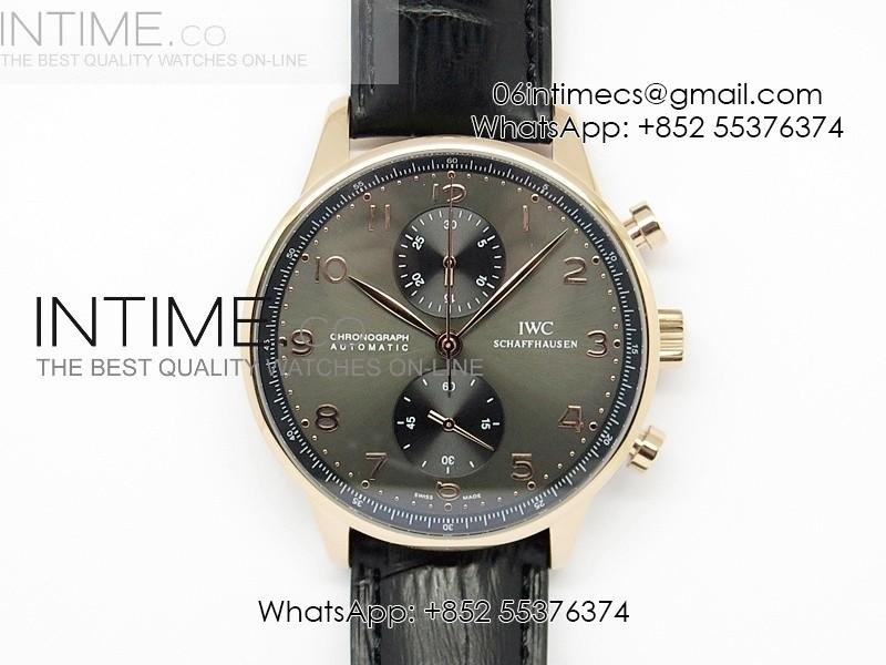 portuguese-40mm-chrono-rg-gray-dial-black-subdial-on-leather-strap-a7750.jpg Portuguese 40mm Chrono RG Gray Dial Black Subdial on Leather Strap A7750 - Image 1