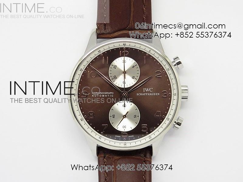 portuguese-40mm-chrono-ss-brown-dial-sliver-subdial-on-leather-strap-a7750.jpg Portuguese 40mm Chrono SS Brown Dial Sliver subdial on Leather Strap A7750 - Image 1