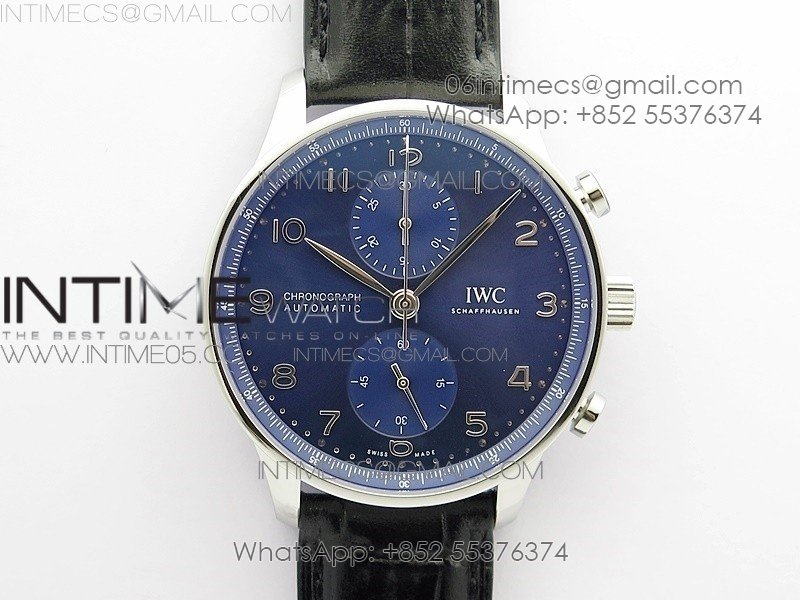Portuguese IW371606 ZF V3 1:1 Best Edition SS Blue Dial on Black Leather Strap A96355