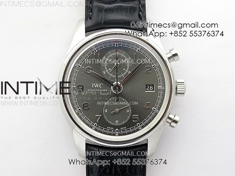 Portuguese IW390404 SS AZF 1:1 Best Edition Gray Dial A7750 On Black Leather Strap