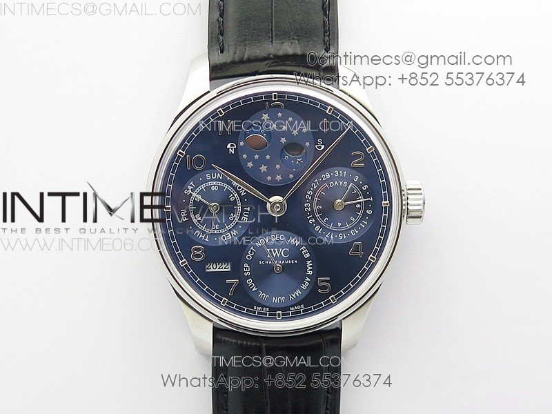 Portuguese IW503401 Real PR SS APSF 1:1 Best Edition Blue Dial On Black Leather Strap A52610
