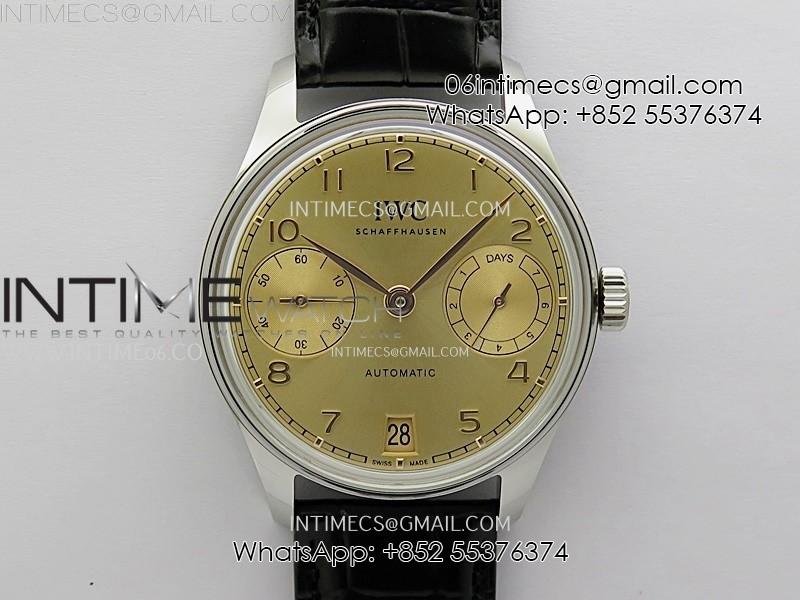 portuguese-real-pr-iw501705-ss-apsf-1-1-best-edition-gold-dial-on-black-leather-strap-a52010.jpg Portuguese Real PR IW501705 SS APSF 1:1 Best Edition Gold Dial On Black Leather Strap A52010 - Image 1