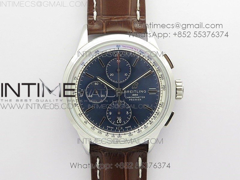 Premier A13315351 SS 42mm BLS 1:1 Best Edition Blue Dial on Brown Leather Strap A7750