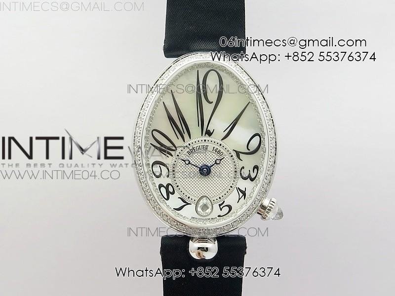 Reine de Naples 8918BB SS ZF 1:1 Best Edition White MOP Dial Diamonds Bezel on Black Fabric Strap A537